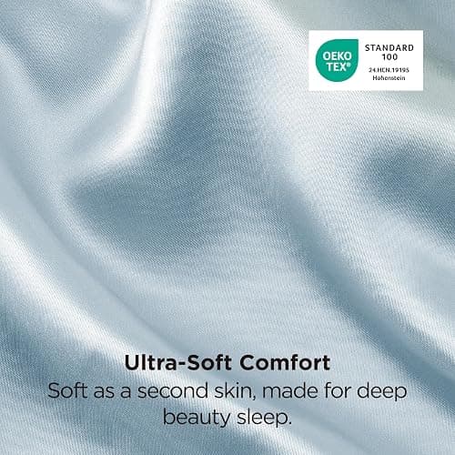 Bedsure Satin Pillowcase 2 Pack Similar to Silk Pillow Cases Standard Size, Pillow Case for Sleeping Women with Envelope Closure, Gifts for Women Men, Stone Blue, 20x26 Inches, 2pcs thumbnail 5