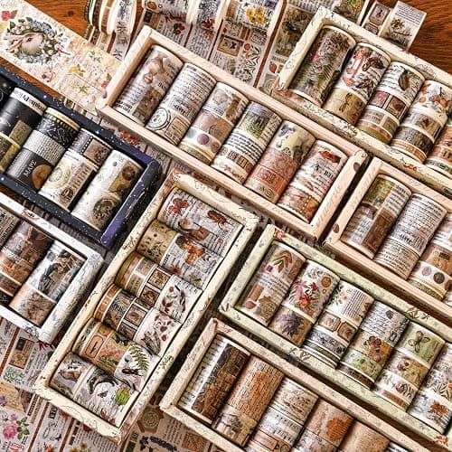 Songdao 18 Rolls Vintage Washi Tape Pack Retro Arts Adhesive Tapes Wide Monologue Decorative Masking Tape Sets for Craft, Kids, Scrapbook, DIY, Gift Wrapping (Jungle Trails) thumbnail 8