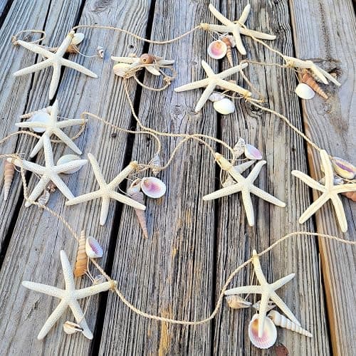 Beach Garland Seashell & 12 Pc Real Starfish Garland 10ft+ (120"), Coastal Christmas Decor, Nautical Decor, Beach Theme Party Decorations,Starfish Christmas Decorations (Starfish w/Shells Garland) thumbnail 3