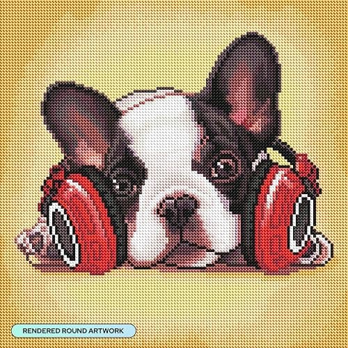 DIAMOND ART CLUB Headphone Frenchie Diamond Painting Kit, Fun DIY Crafts for Adults, Round Diamond Art Canvas for Beginners, 13" x 13" (33cm x 33cm) thumbnail 2