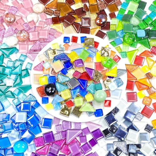 LATIIZ Glass Mosaic Tiles Crafts: 150 Pieces Pre-Cut Waterproof Crystal for Decor Outdoor Home & Garden - DIY Stepping Stones Coaster for Mom & Family Bonding Activities - Random iridescent - Image 1