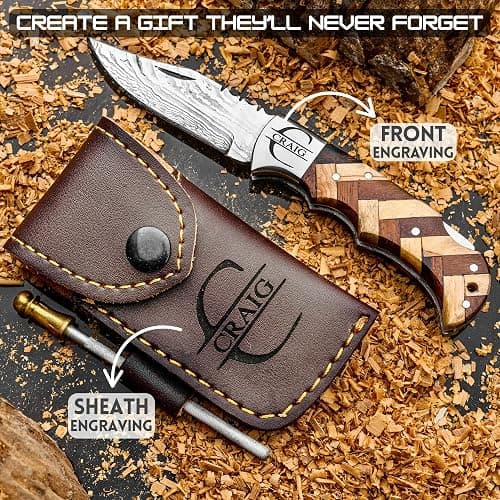 Personalized Damascus Pocket Knife thumbnail 3