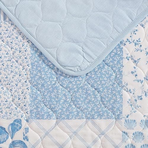 Laura Ashley - Queen Quilt Set, Reversible Premium Bedding with Matching Shams, Luxuriously Soft Home Decor (Colleens Coastal Patchwork Blue, Queen) thumbnail 4