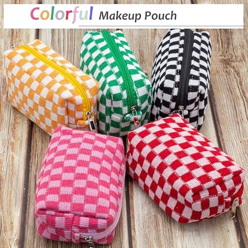PAZIMIIK Checkered Makeup Bag for Purse Portable Zipper Make Up Pouch Small Cosmetic Case for Travel Accessories (6PCS Colorful) thumbnail 5