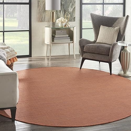 Nourison Positano Indoor/Outdoor Terracotta 8' x Round Area Rug, Easy Cleaning, Non Shedding, Bed Room, Living Room, Dining Room, Backyard, Deck, Patio (8 Round) - 8' (Round) - Terracotta