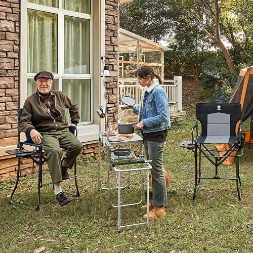 EVER ADVANCED Portable 30.7" Seat Height Tall Folding Camping Chair Directors Chair High Foldable Bar Stool with Side Table for Makeup Artist, Sports Event, Craft Show, Supports 350LBS Black Grey thumbnail 2