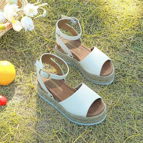 PANDANINJIA Girls Sandals Wedge Platform Espadrille Open Toe Summer Little Big Kid Flower Girl Heels Dress Shoes thumbnail 3