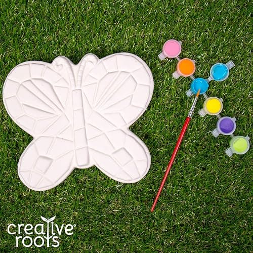 Creative Roots Mosaic Butterfly Stepping Stone Kit, Includes 7-Inch Ceramic Stepping Stone & 6 Vibrant Paints, Paint Your Own Stepping Stone, DIY Stepping Stone for Kids Ages 8+ White thumbnail 4