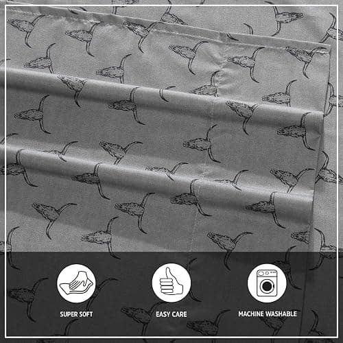 Wrangler - Twin XL Size Sheet Set, Ultra-Soft & Wrinkle-Resistant Bedding for Year Round Comfort, Deep Pockets, Bed Sheets with Matching Fitted Sheet & Pillowcase (Steer Skulls Grey) thumbnail 6