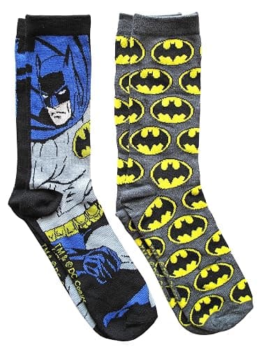 Hyp DC Comics Batman Grey Pattern Men's Crew Socks 2 Pair Pack Shoe Size 6-12 - Image 1