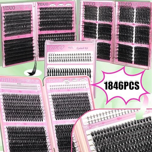 YIDUO 1846Pcs Lash Clusters Kit with Spikes+Bottom Cluster Lashes Kit Mix Styles 10-18mm Volume D Curly Wispy Soft DIY Individual Eyelash Extension Kit with Glue pestañas postizas Wholesale Large Pack thumbnail 2