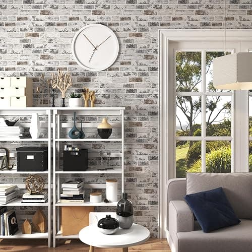 Brick Wallpaper Peel and Stick Wallpaper 17.3"x393" Grey and White 3D Brick Wallpapers Self Adhesive Vintage Wall Paper Removable Textured Contact Paper for Fireplace Kitchen Home Decoration Vinyl thumbnail 4