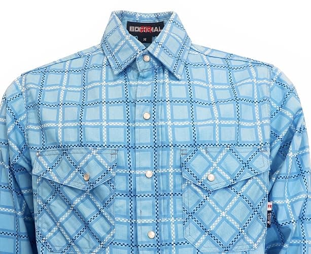 BOCOMAL FR Shirts for Men Printed Plaid Flame Resistant NFPA2112/CAT2 6.5oz Lightweight Fire Retardant Shirt - Large - Pearl Snaps-blue thumbnail 6