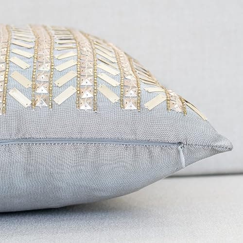 The White Petals Silver Grey Gold Throw Pillow Cover - Luxurious, Festive & Decorative (Sequinned, 18x18 inch, Pack of 1) thumbnail 4