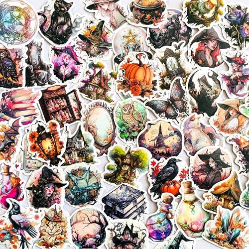 Yoksas 50Pcs Witch Astrology Sticker,Vinyl Waterproof Aesthetics Spooky Witchy Stickers for Water Bottles Scrapbook Laptops Tumbler - Image 1
