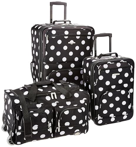Rockland Vara Softside 3-Piece Upright Luggage Set, Expandable,Black dot, (20/22/28) - Image 1