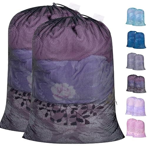 Polecasa Extra Heavy Duty Large Diamond Mesh Laundry Bags with Drawstring Closure & ID Tag, 2 Pack 24 x 36 inches Washable Storage Bag for College, Travel, Sports, Dorms, Black - Image 1