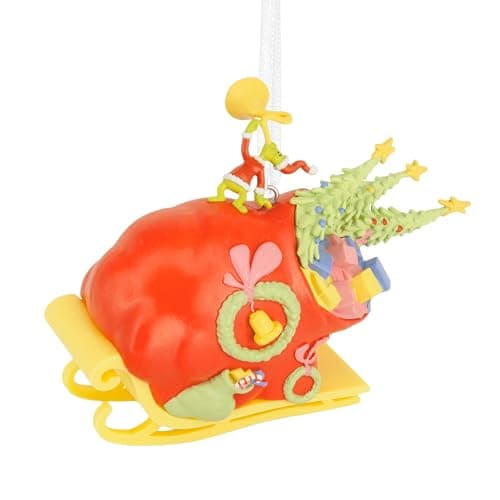 Hallmark Dr. Seuss's How The Grinch Stole Christmas! Grinch on Sleigh Christmas Ornament, Christmas Movie Gifts - Image 1