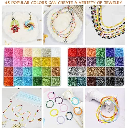 Bala&Fillic Taille 2mm 12/0 Fabrication de Bijoux de Perles de Rocaille, 48 Couleurs 38000pcs Petites Perles de Verre pour la Fabrication de Bracelets Colliers thumbnail 4