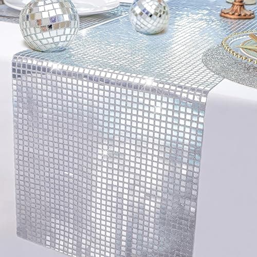 Snowkingdom 13 x 72 Inches Glitter Disco Party Table Runner Mirror Silver Runner Retro 70s 80s Theme Disco Ball Table Decorations Birthday Bachelorette Dance Party Supplies thumbnail 3
