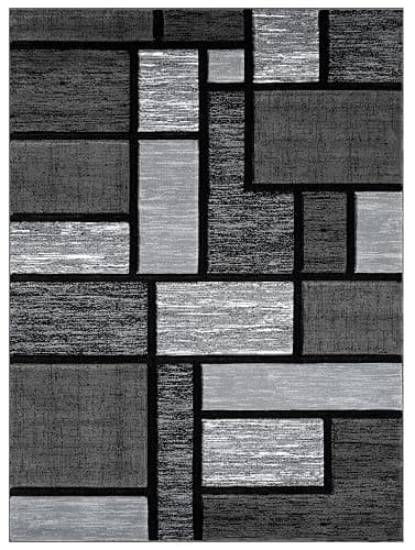 HADBA Modern 5x7 Grey-Black Square Geometric Living Room Rug - Area Rugs for Living Room Dining & Bedroom - Hand Carved Runner Carpet - Durable Polyester - Non-Fade Stain-Resistant - Turkish Made thumbnail 3