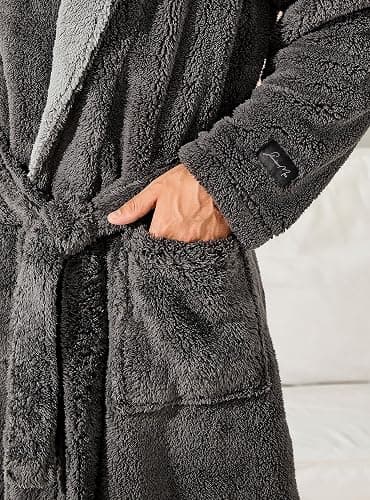 SlumberMee Mens Fleece Plush Robe with Hood Ultra Soft Fluffy Full Length Long with Pockets Luxurious House Coat thumbnail 3