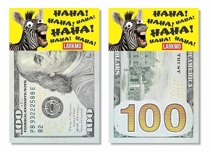 Larkmo The Pranking Zebra Funny $100 Gag, Realistic One Hundred Dollar Bill Joke Office Prank for Men, Women & Children, Great Practical Joke, Kit of 50 Pieces - Image 1