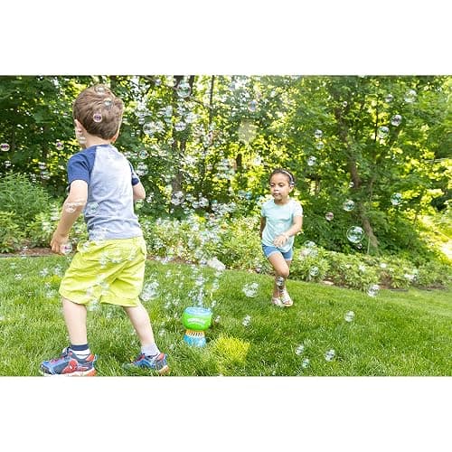 FUBBLES NO Spill Funfiniti Bubble Machine | Blows One Hour of Non Stop Bubbles | Amazon Exclusive Toy Set Includes 36oz of Non Toxic Refill Solution (Bubble Solution Bottle Colors Will Vary) thumbnail 2