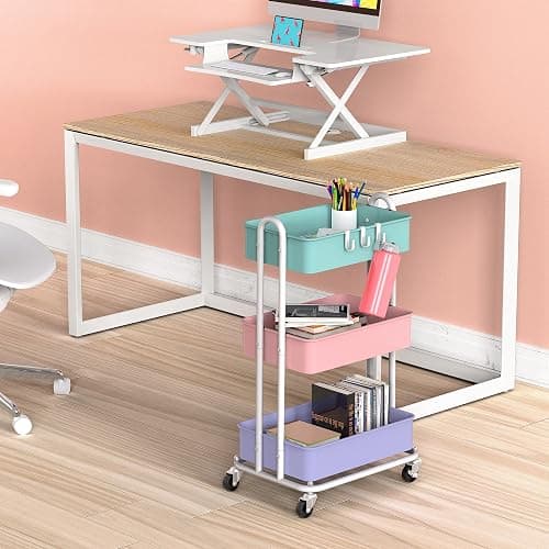Simple Houseware 3-Tier Heavy Duty Metal Utility Rolling Cart, Multicolor thumbnail 2