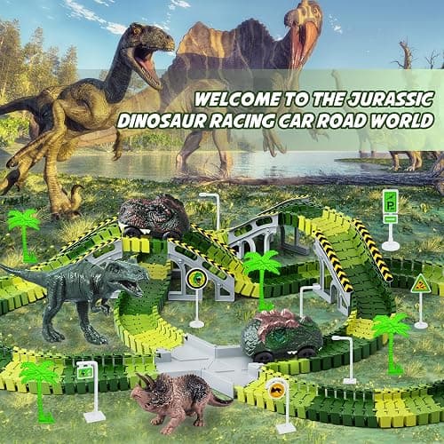 Dinosaur Toys,Create A Dinosaur World Road Race,Flexible Track Playset and 2 pcs Cool Dinosaur car for 3 4 5 6 Year & Up Old boy Girls Best Gift thumbnail 7