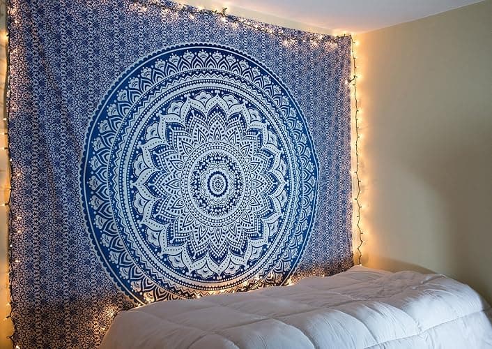 raajsee Indian Cotton Aqua Blue Tapestry Mandala Wall Hangings- Tapestry For Bedroom - Indie Wall Tapestry Hippie Room Decor - Boho Small Tapestrys Aesthetic 30x40 Inch thumbnail 8