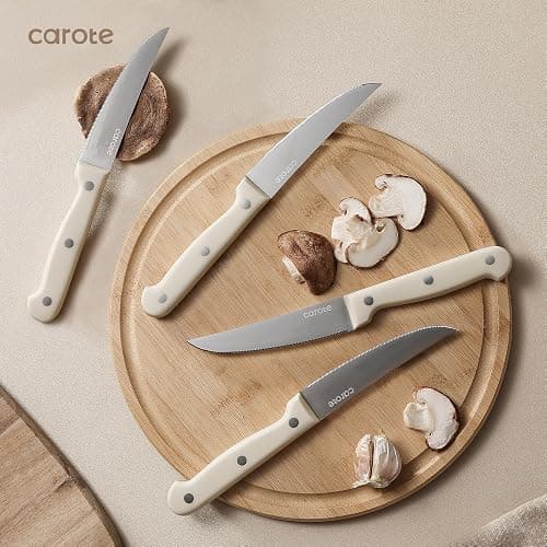 CAROTE 14 Pieces Knife Set with Block, Forged, High Carbon Stainless Steel Sharp Blade Block Knife Set, Dishwasher Safe Cutlery, Cream thumbnail 7