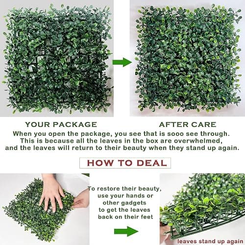 Bybeton Artificial Boxwood Grass Wall Panels - 10"x 10" (10Pcs) Faux Green Panels for Interior Backdrop - Garden - Indoor Outdoor Plants Decor thumbnail 6