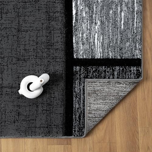 HADBA Modern 5x7 Grey-Black Square Geometric Living Room Rug - Area Rugs for Living Room Dining & Bedroom - Hand Carved Runner Carpet - Durable Polyester - Non-Fade Stain-Resistant - Turkish Made thumbnail 4
