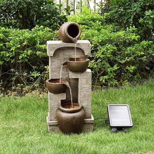 Teamson Home 28 in. Cascading Bowls and Stacked Stones LED Outdoor Water Fountain for Outdoor Living Spaces to Create a Calming Oasis in Gardens and Landscaping, on Patios, Balconies, Lawns, Brown thumbnail 6