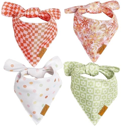 Remy+Roo Large Spring Dog Bandanas - 4 Pack Daisy Set | Premium Durable Adjustable Polyester Fabric | Patented Shape Girl Dog Bandana, Trendy Pattrens, Floral Dog Bandana - Image 1