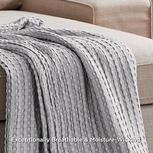 Bedsure Cooling Cotton Waffle Full Size Blanket - Lightweight Breathable Blanket of Rayon Derived from Bamboo for Hot Sleepers, Luxury Throws for Bed, Couch and Sofa, Grey, 80x90 Inches - Grey - Full (80" x 90") thumbnail 5