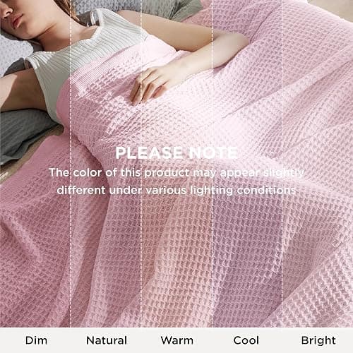 Bedsure 100% Cotton Blanket Full Size for Bed - Cooling Breathable and Soft for Summer, Thick Cozy Waffle Weave Blanket Gifts for Women, Pink, 80x90 Inches thumbnail 8