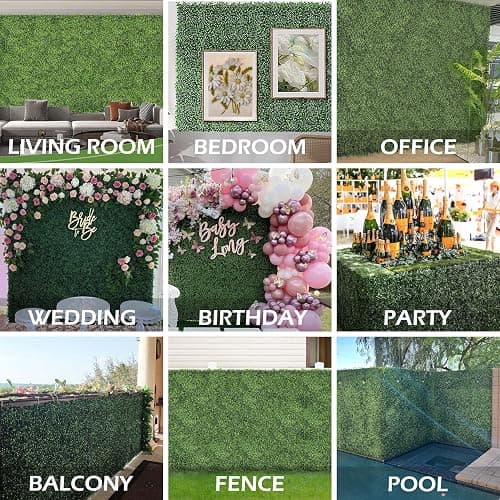 NETAP Grass Wall Panels, 10"x 10"(12pcs) 4-Layer Artificial Boxwood Faux Green Wall for Interior, Garden Party Wedding Backdrop, Indoor Outdoor Plant Wall Decor thumbnail 7