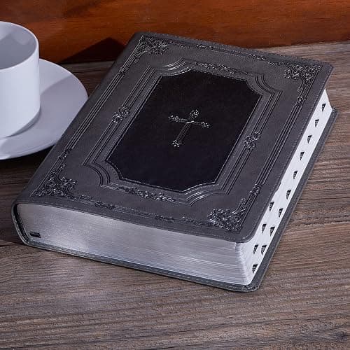 KJV Holy Bible, Super Giant Print Faux Leather Red Letter Edition - Thumb Index & Ribbon Marker, King James Version, Gray/Black (KJV Super Giant Print Editions) thumbnail 7