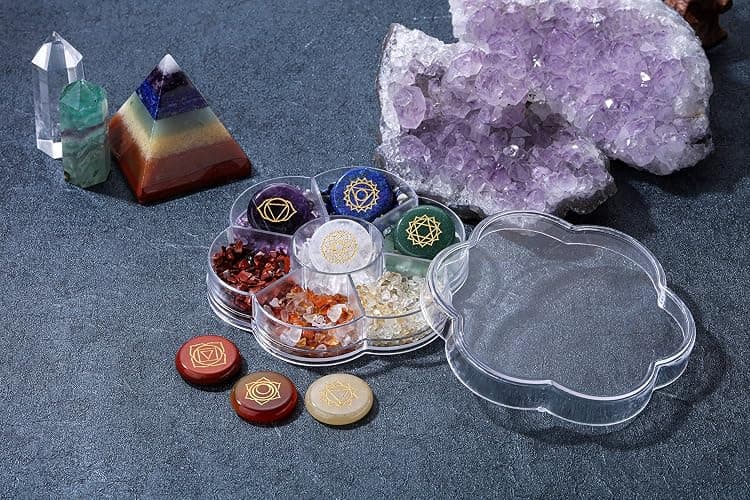 CrystalTears 7 Chakra Crystal Stones Natural Reiki Healing Crystals Gemstones with Engraved Chakra Symbol Tumbled Polished Chakra Stone Kit for Meditation Crystal Therapy Gift for Christmas thumbnail 2