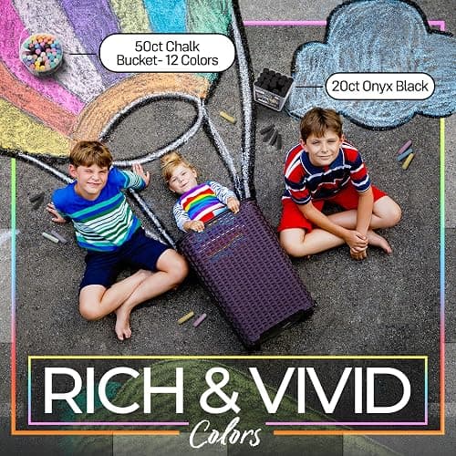 Loddie Doddie Sidewalk Chalk for Kids - 50 Count, 12 Multicolor Jumbo Sticks - Non-Toxic & Washable Bulk Chalk Pack in Reusable Bucket - Easy Grip for Vibrant Outdoor Kids Activities thumbnail 6
