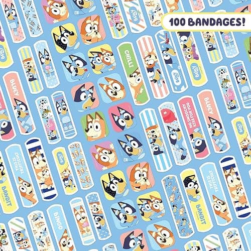 Bluey Kids Bandages, 3 Assorted Sizes 100 CT | Wear Like Stickers, Flexible Adhesive Bandages for Minor Cuts, Scrapes, and Burns. Great Gift idea and Stocking Stuffer thumbnail 4