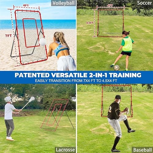 JOLORLY 2-in-1 Volleyball Rebounder Net System, Adjustable from 7x4 ft to 4x4.5 ft, 4-Angle Bounce Back Net, Training Equipment for Volleying, Bumping, Spiking Practice, Resists Twisting thumbnail 5