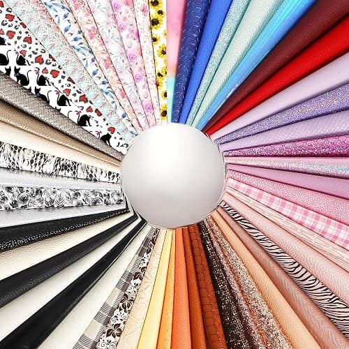 LOTOFUN 30 Pieces Random Colors Faux Leather Sheets 8X 6Inch Multiple Styles Mixed Glitter Grain Texture Embossed Pattern Printed Colored Leather for Earrings Making Hair Bow and Crafts DIY thumbnail 2
