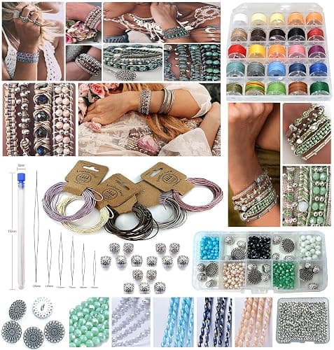 Sabrikas Let Your Creative Spirit Run Free Metallic Leather Boho Macrame Wrap Crystal Glass DIY Bracelet Jewellery Making Kit with Video Tutorial Hobby for Teens to Adults - Image 1