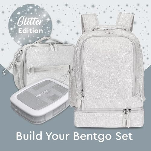 Bentgo Kids 2-in-1 Backpack & Insulated Lunch Bag - Glitter Designed 16” Backpack for School & Travel -, Durable, Water Resistant, Padded, & Large Compartments (Glitter Edition - Silver) thumbnail 5