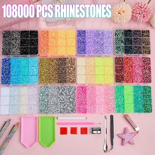 LERBOU 108000Pcs Bedazzling Rhinestone Kit, 12 Colors 3mm Gems | 108,000 3mm Flatback Rhinestones in 12 Colors With Picker Tools for Nail Art, Crafts, Clothing, Shoes & Face Decor thumbnail 2