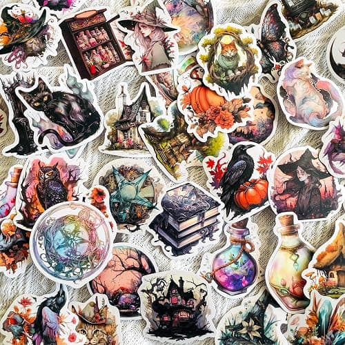 Yoksas 50Pcs Witch Astrology Sticker,Vinyl Waterproof Aesthetics Spooky Witchy Stickers for Water Bottles Scrapbook Laptops Tumbler thumbnail 3