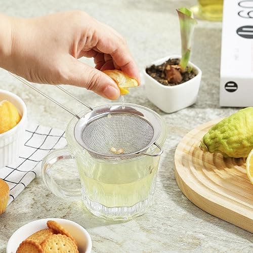 Fine Mesh Strainers for Kitchen, COKUMA Stainless Steel Metal Hand Small Mini Sieve Strainer, Cocktail Strainer Tea Coffee Juice Strainer，Food Strainer with Handlle (3.35inch, Silver) thumbnail 5